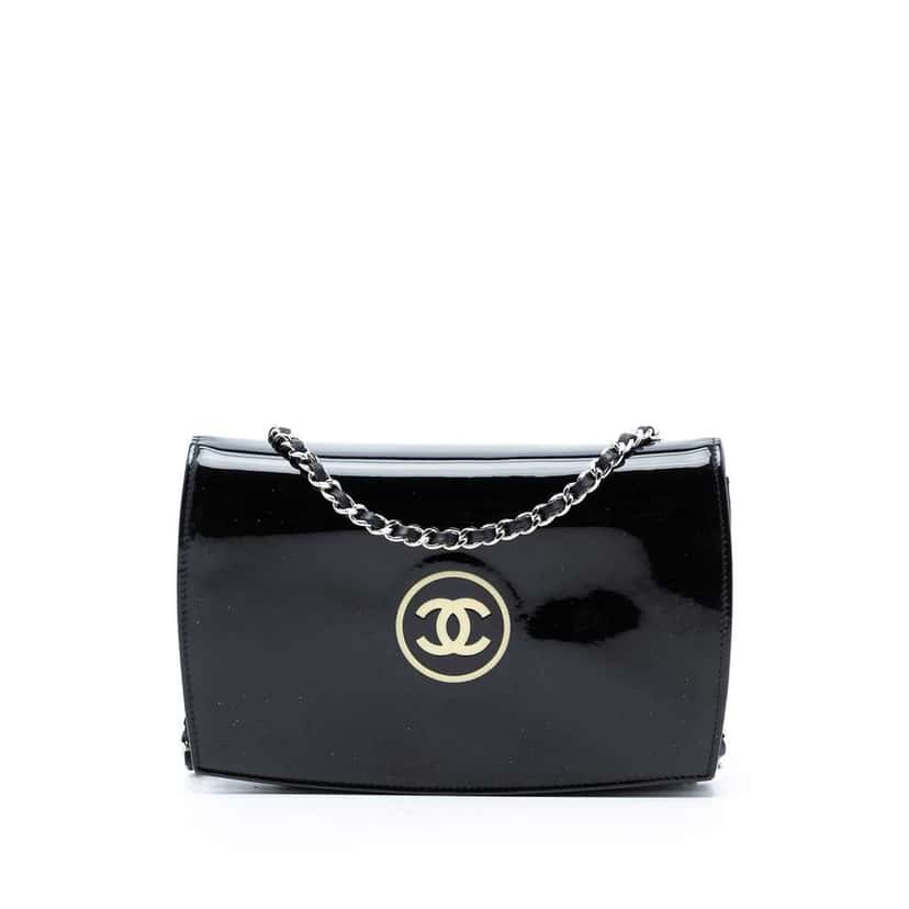 Chanel CC Patent Wallet On Chain Black Leather Very good condition - Front View