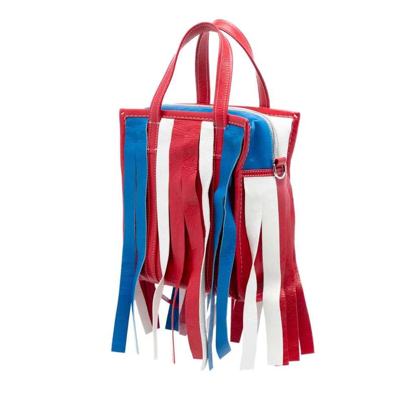 Balenciaga XS Lambskin Fringe Bazar Shopper Satchel Red Leather Very good condition - Back View