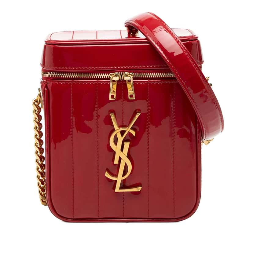 Saint Laurent Matelasse Patent Monogram Vicky Vanity Bag Red Leather Very good condition - Front View