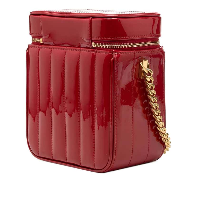 Saint Laurent Matelasse Patent Monogram Vicky Vanity Bag Red Leather Very good condition - Back View