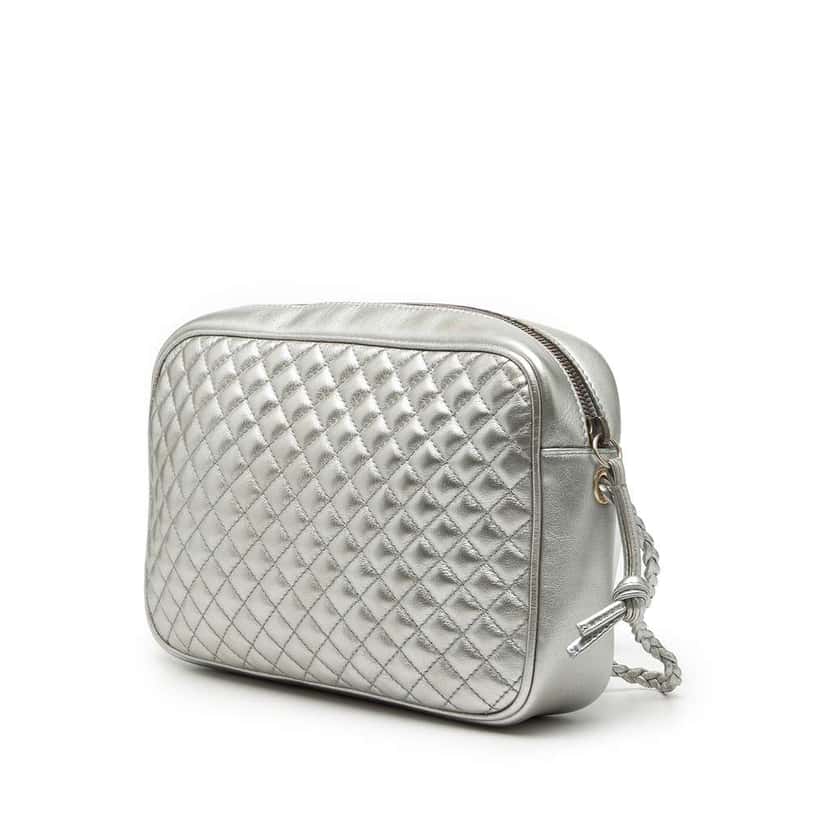 Gucci Small Quilted Metallic Leather Web Trapuntata Crossbody Silver Leather Very good condition - Back View