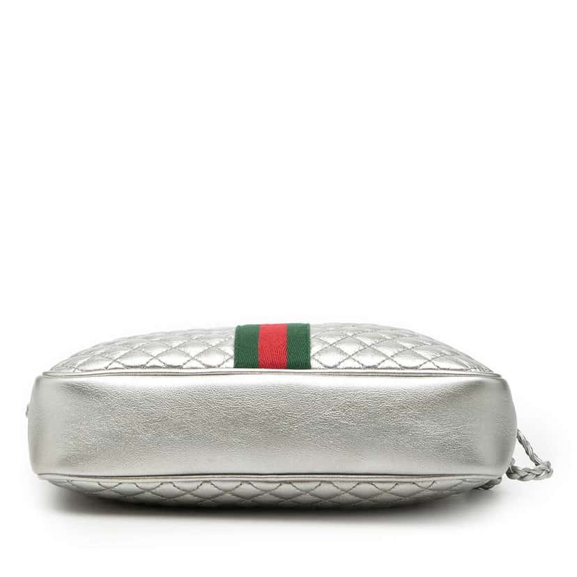 Gucci Small Quilted Metallic Leather Web Trapuntata Crossbody Silver Leather Very good condition - Inside View