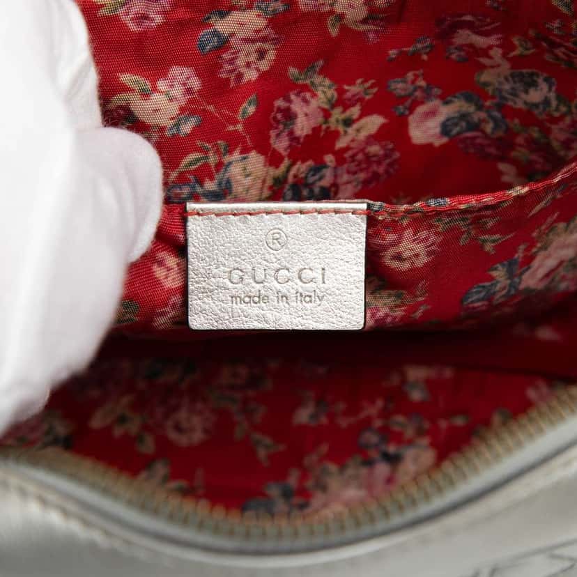 Gucci Small Quilted Metallic Leather Web Trapuntata Crossbody Silver Leather Very good condition - Box View