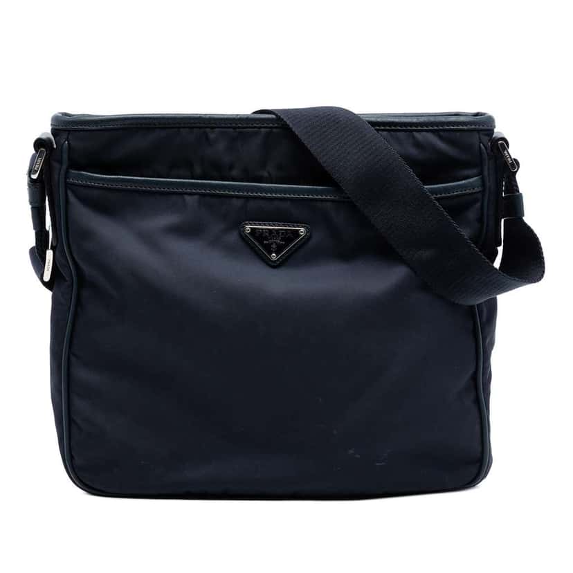 Prada Saffiano Trimmed Tessuto Zip Top Crossbody Blue Very good condition - Front View