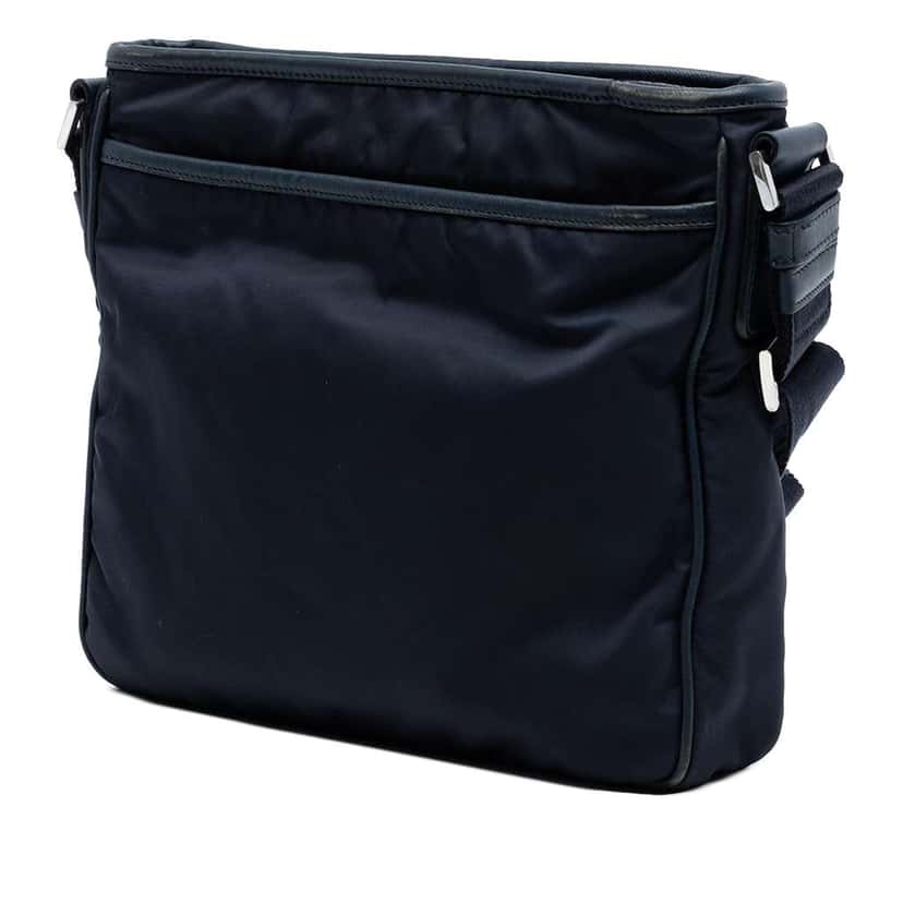 Prada Saffiano Trimmed Tessuto Zip Top Crossbody Blue Very good condition - Back View