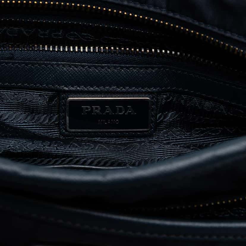 Prada Saffiano Trimmed Tessuto Zip Top Crossbody Blue Very good condition - Box View