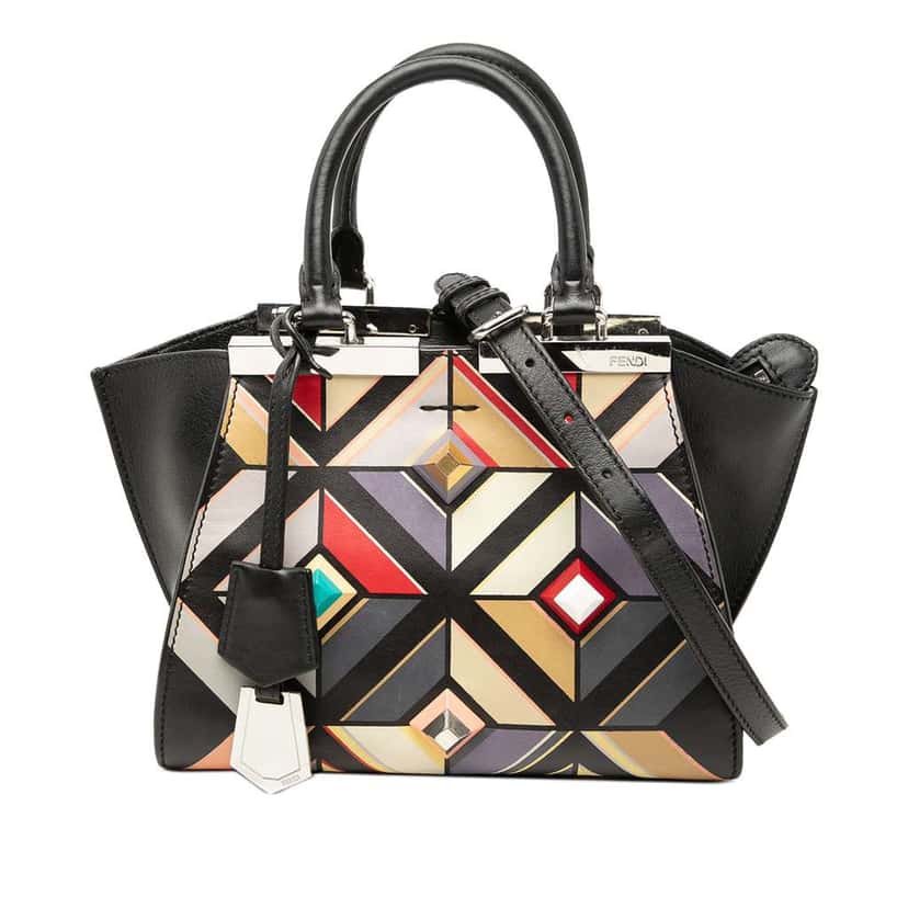 Fendi Mini Calfskin Studded Geometric 3Jours Satchel Black Leather Good condition - Front View