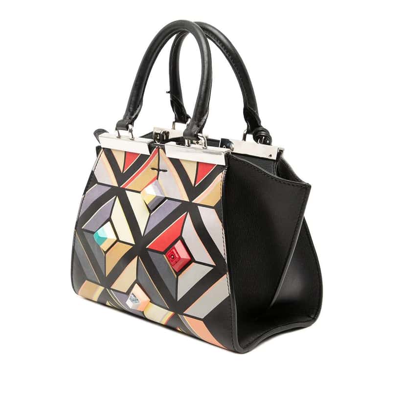 Fendi Mini Calfskin Studded Geometric 3Jours Satchel Black Leather Good condition - Back View