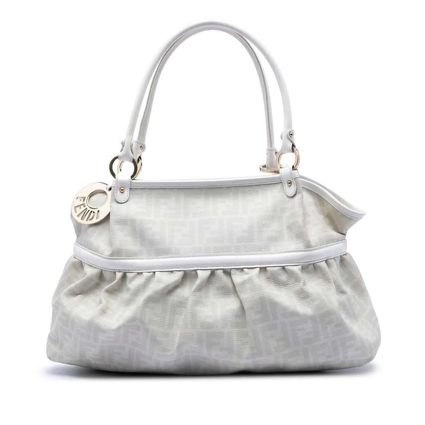 Fendi Large Zucca Coated Canvas Chef Shoulder Bag White Canvas Very good condition - Front View