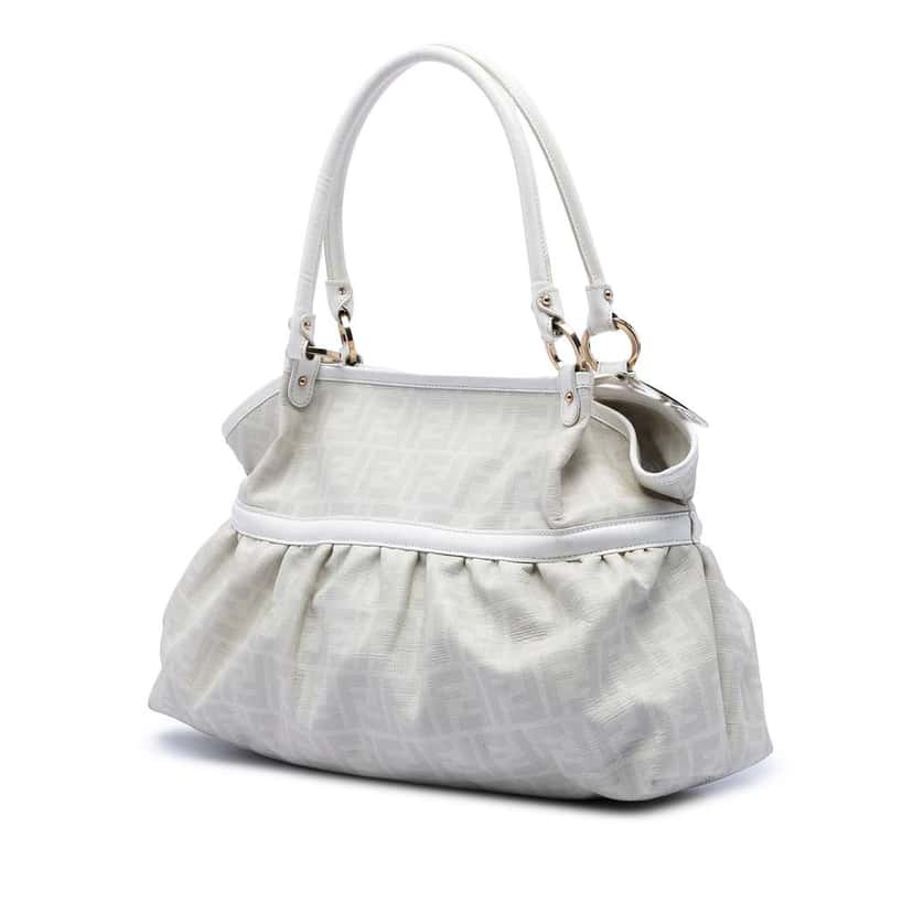 Fendi Large Zucca Coated Canvas Chef Shoulder Bag White Canvas Very good condition - Back View
