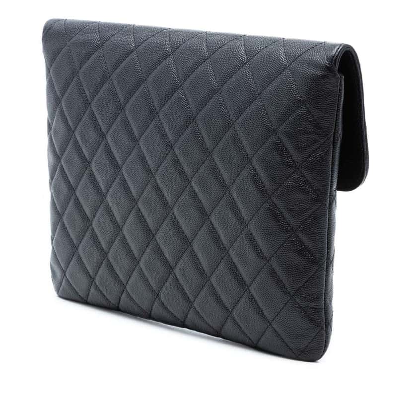 Chanel Medium Quilted Caviar Golden Class O Case Clutch Black Leather Very good condition - Back View