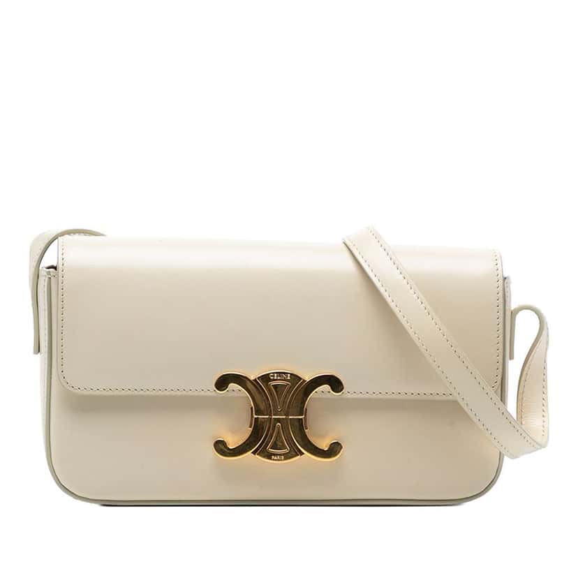 Celine Shiny Calfskin Triomphe Claude Shoulder Bag Brown Leather Very good condition - Front View