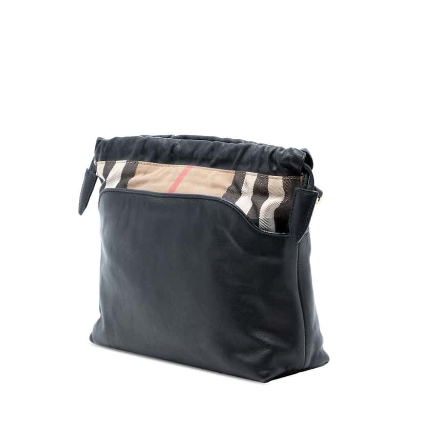 Burberry House Check Canvas and Calfskin Little Crush Crossbody Black Leather Very good condition - Back View