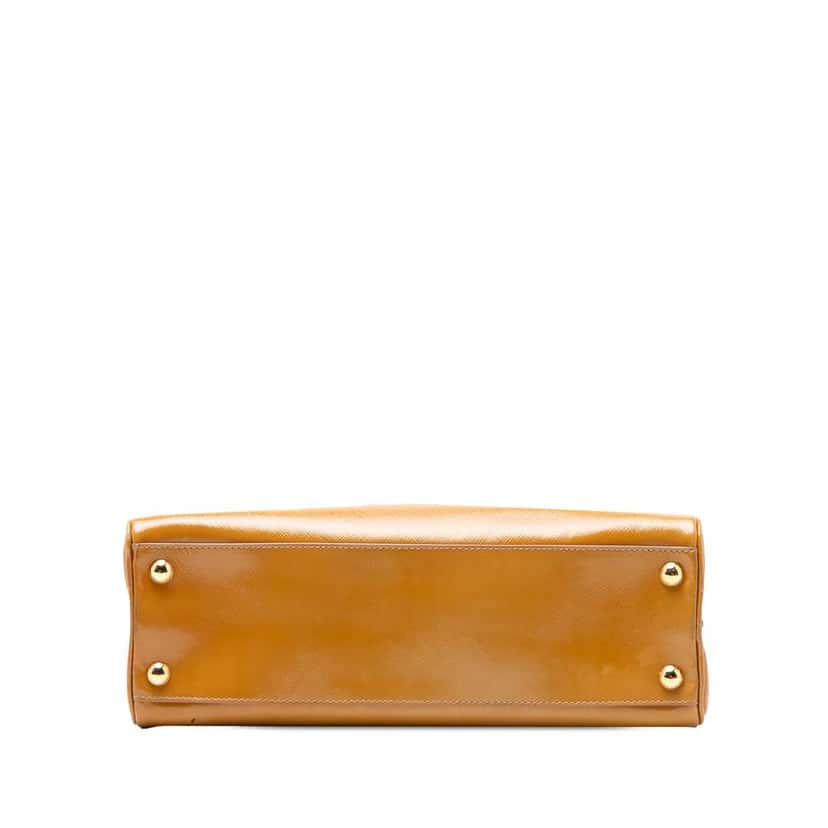 Prada Saffiano Vernice Pyramid Frame Handbag Brown Leather Good condition - Inside View