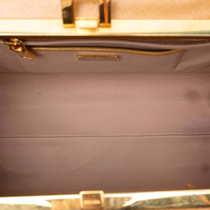 Prada Saffiano Vernice Pyramid Frame Handbag Brown Leather Good condition - Model View