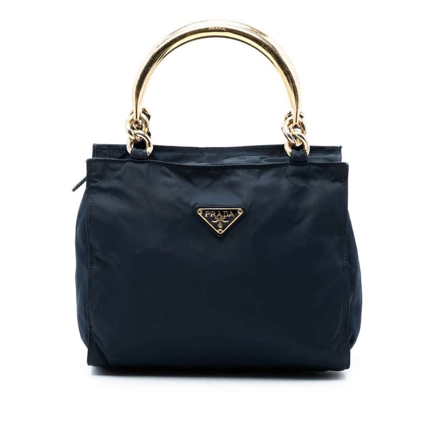 Prada Tessuto Metal Handle Bag Blue Very good condition - Front View