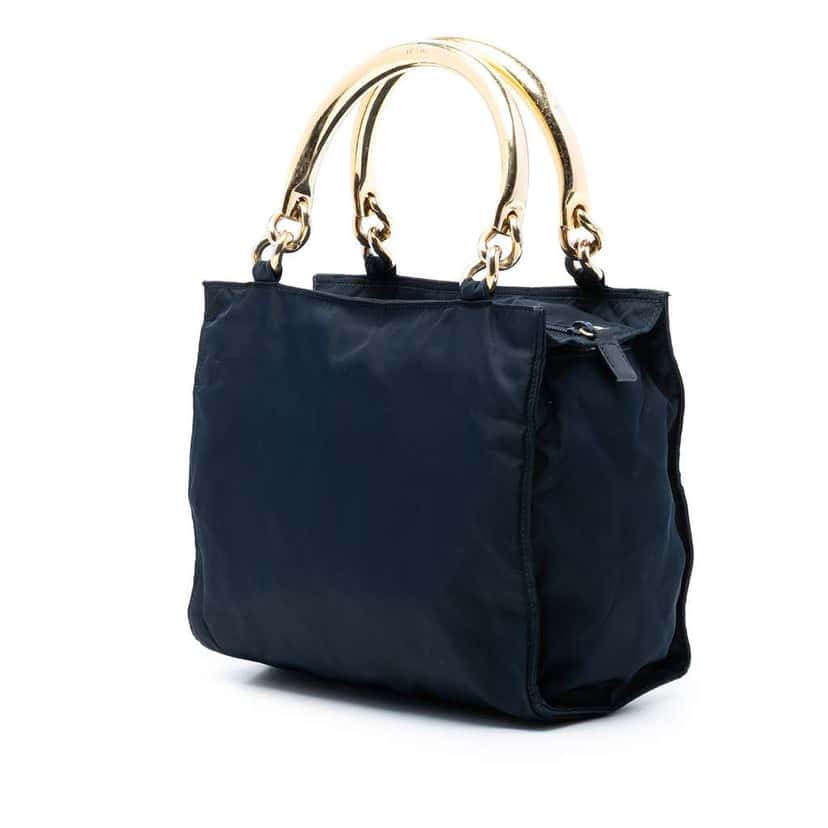 Prada Tessuto Metal Handle Bag Blue Very good condition - Back View