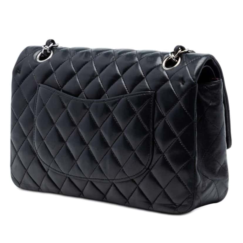 Chanel Medium Classic Lambskin Double Flap Black Leather Very good condition - Back View