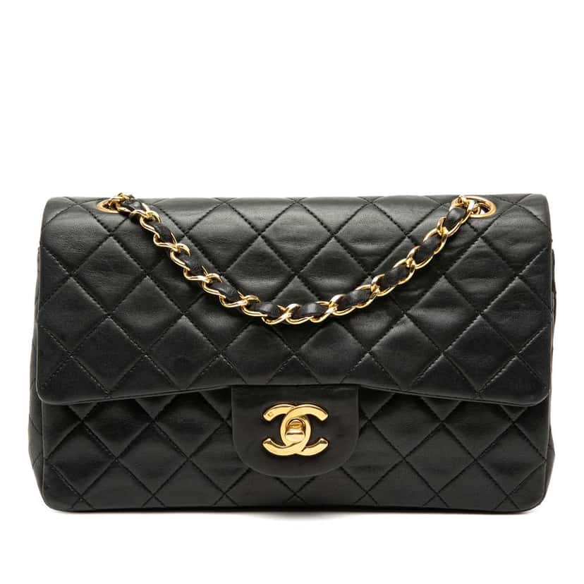 Chanel Small Classic Lambskin Double Flap Black Leather Very good condition - Front View