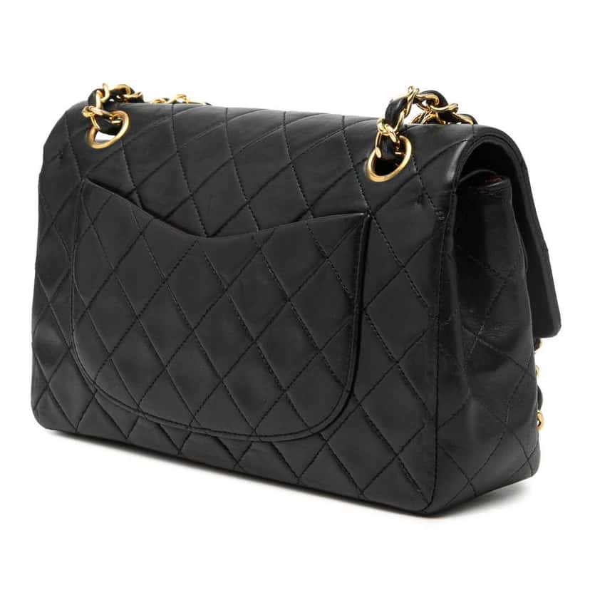 Chanel Small Classic Lambskin Double Flap Black Leather Very good condition - Back View