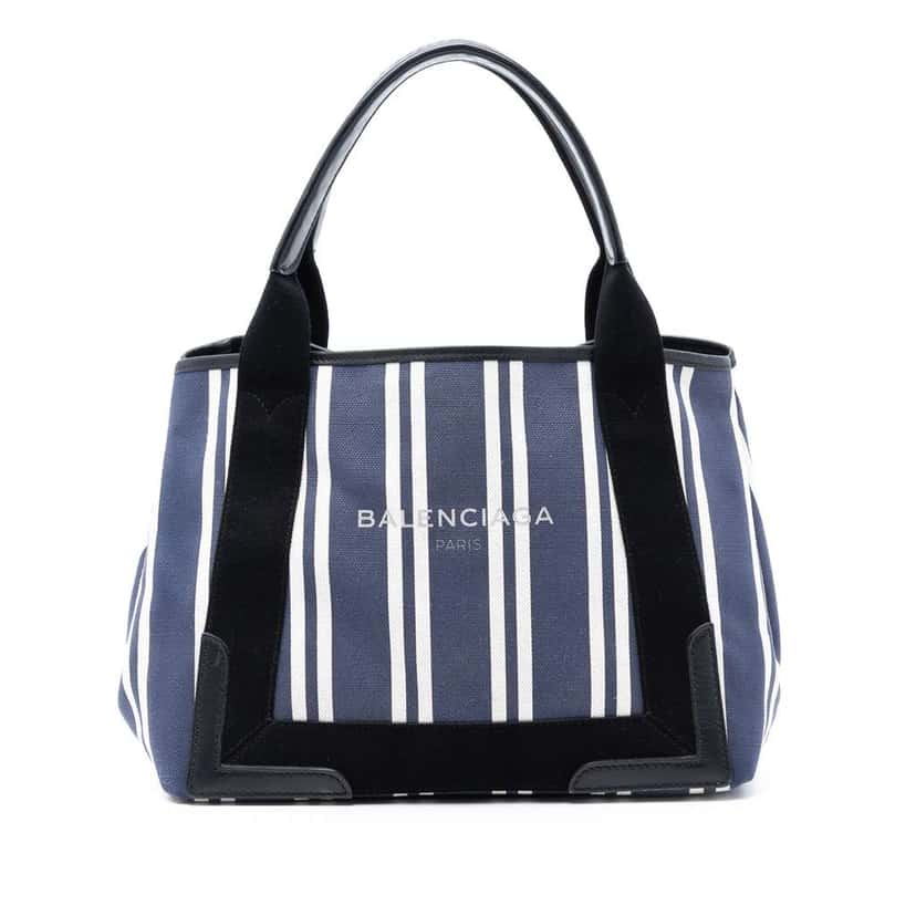 Balenciaga Canvas Striped Navy Cabas S Blue Canvas Very good condition - Front View