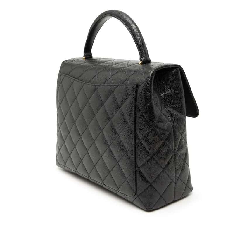 Chanel CC Quilted Caviar Kelly Top Handle Bag Black Leather Very good condition - Back View