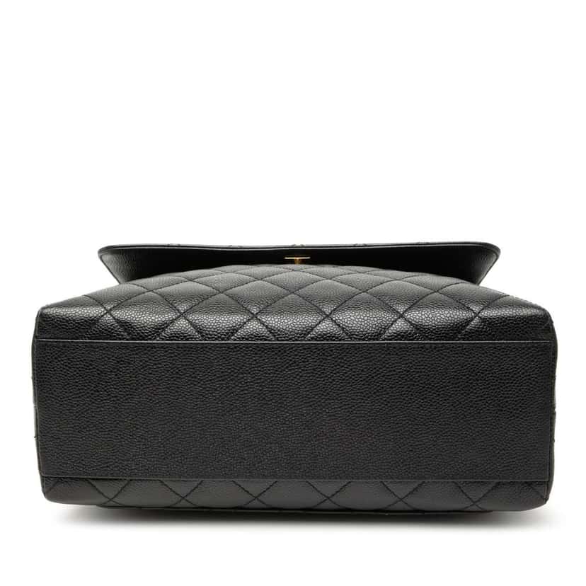 Chanel CC Quilted Caviar Kelly Top Handle Bag Black Leather Very good condition - Inside View