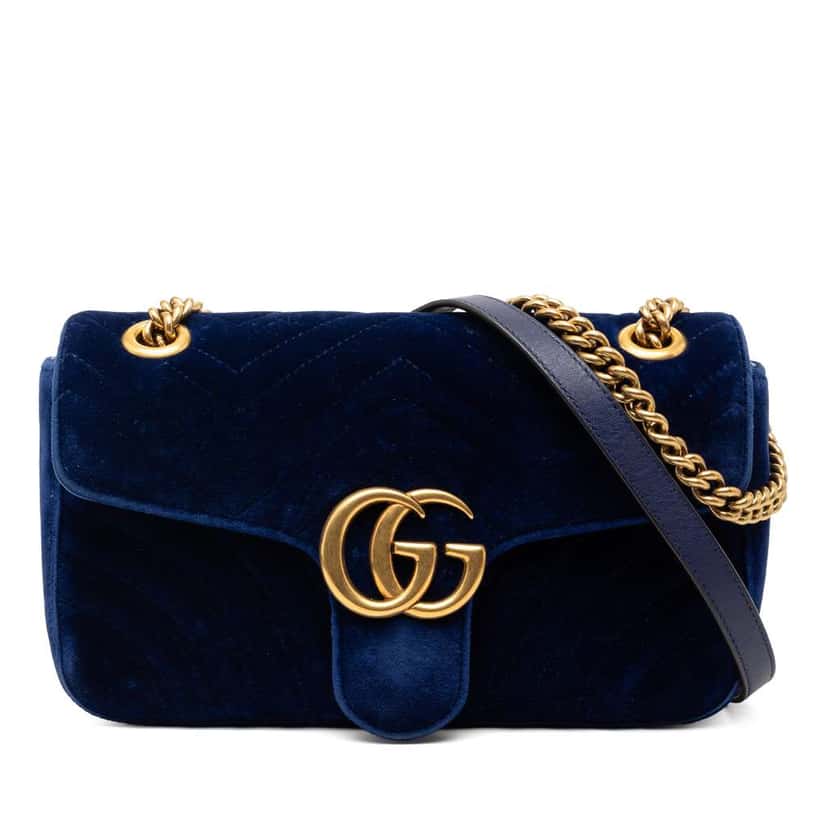Gucci Medium GG Marmont Matelasse Velvet Shoulder Bag Blue Velvet Very good condition - Front View