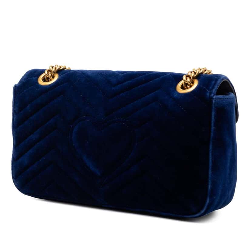 Gucci Medium GG Marmont Matelasse Velvet Shoulder Bag Blue Velvet Very good condition - Back View