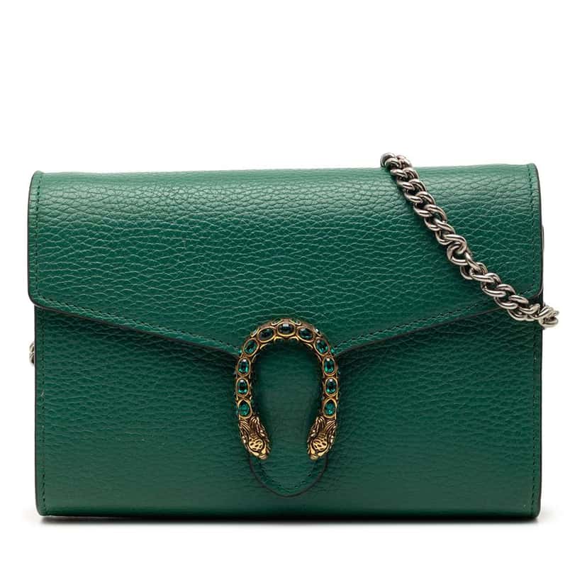 Gucci Leather Dionysus Wallet on Chain Green Leather Very good condition - Front View