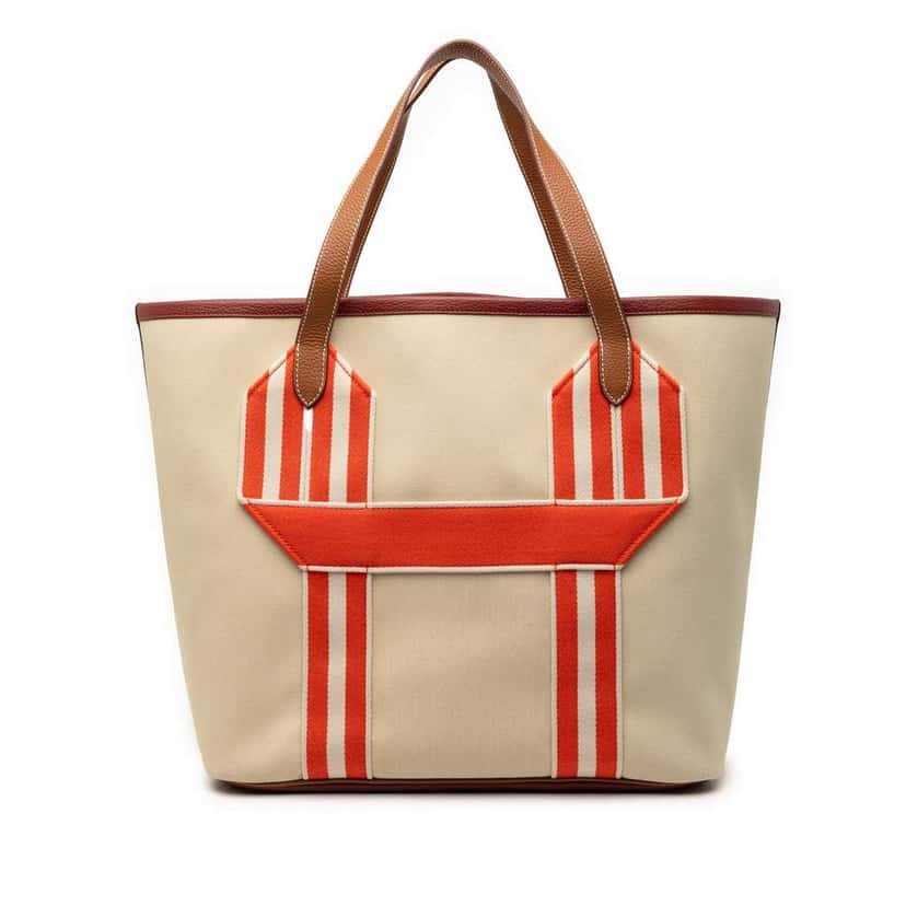 Hermès Toile and Clemence Pursangle Tote Beige Canvas Very good condition - Front View