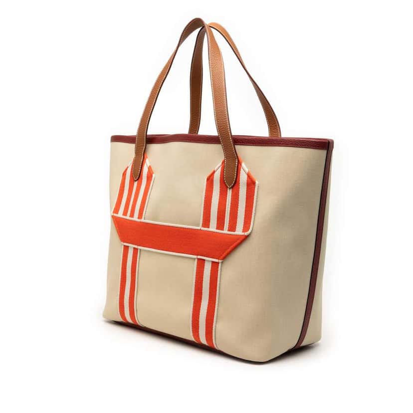 Hermès Toile and Clemence Pursangle Tote Beige Canvas Very good condition - Back View