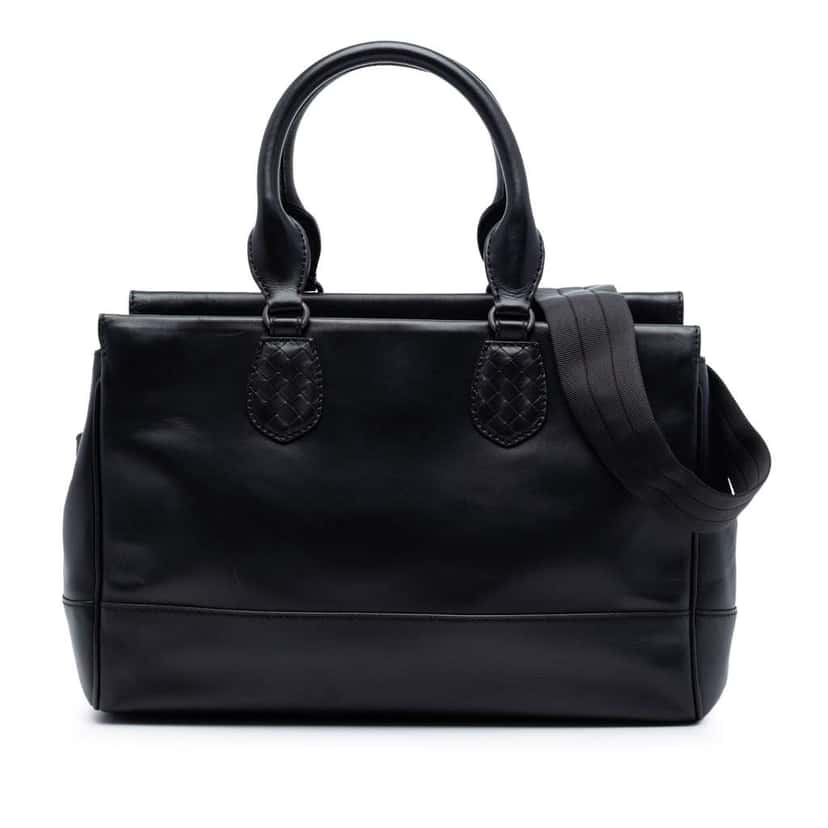 Bottega Veneta Intrecciato Trimmed Leather Ducale Top Handle Bag Black Leather Very good condition - Front View