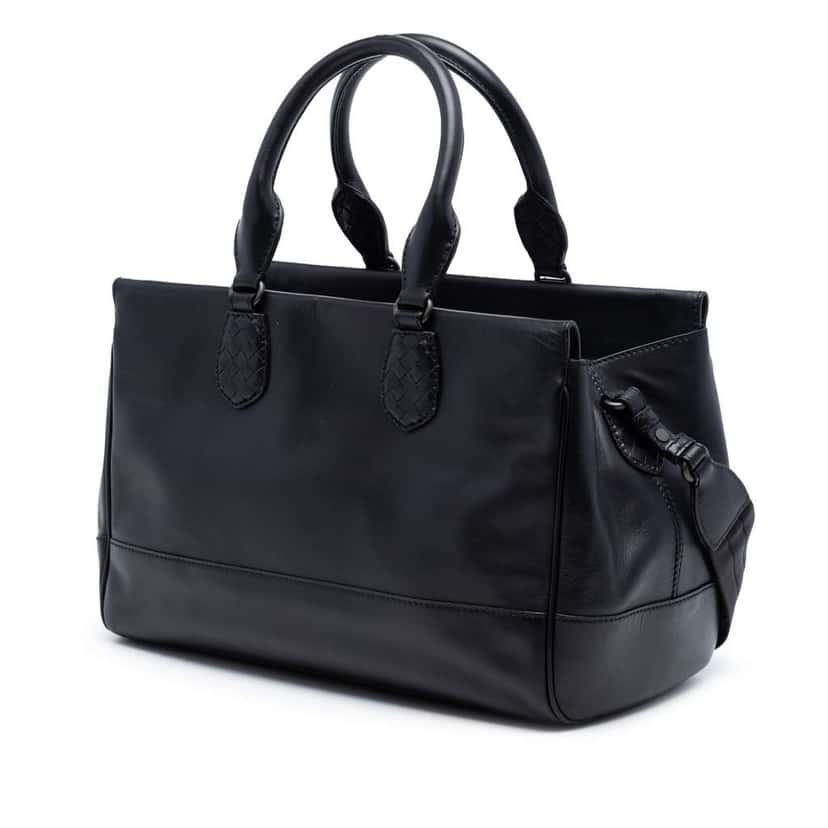 Bottega Veneta Intrecciato Trimmed Leather Ducale Top Handle Bag Black Leather Very good condition - Back View