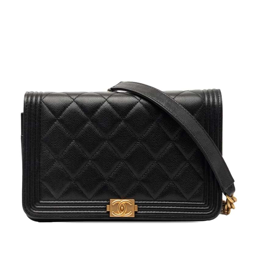 Chanel Quilted Caviar Boy Wallet on Chain Black Leather Very good condition - Front View