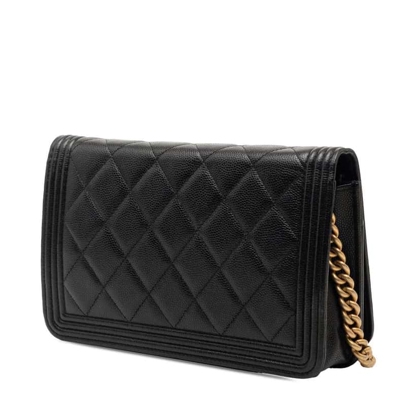 Chanel Quilted Caviar Boy Wallet on Chain Black Leather Very good condition - Back View