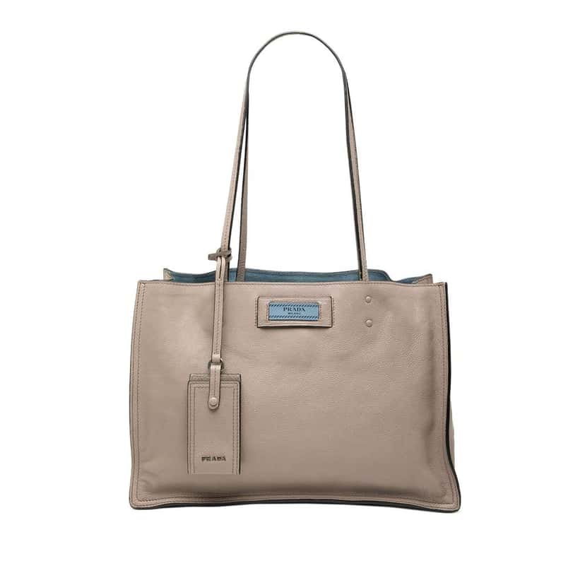 Prada Glace Calf Etiquette Tote Grey Leather Very good condition - Front View