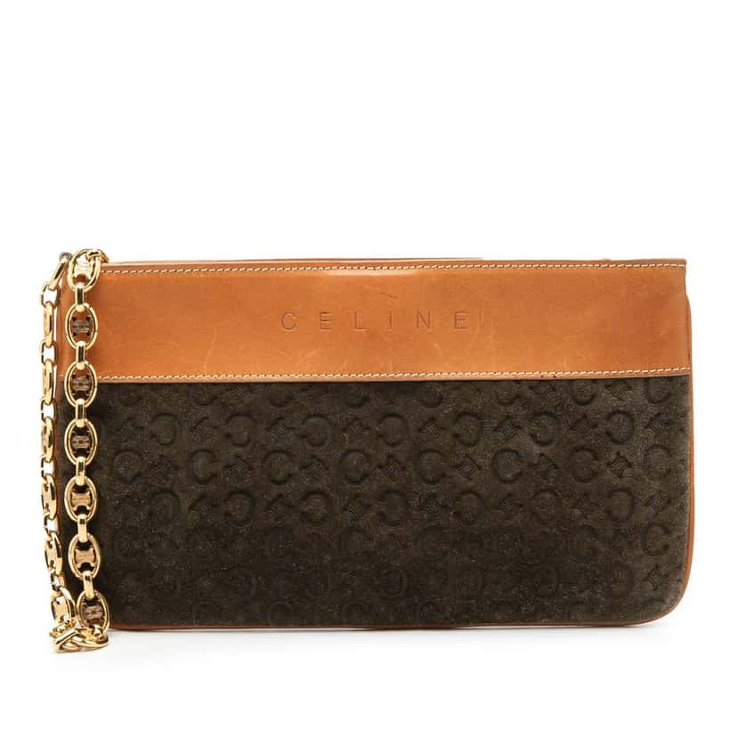 Celine C Macadam Suede Clutch On Chain Brown Leather Very good condition - Front View