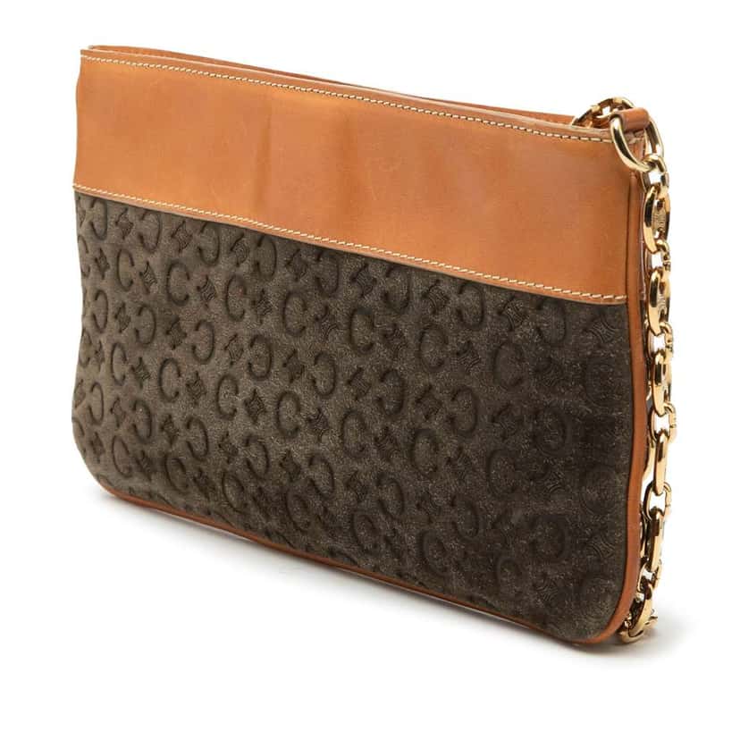 Celine C Macadam Suede Clutch On Chain Brown Leather Very good condition - Back View