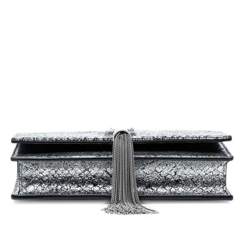 Saint Laurent Python Embossed Metallic Leather Classic Monogram Kate Tassel Wallet on Chain Silver Leather Very good condition - Inside View