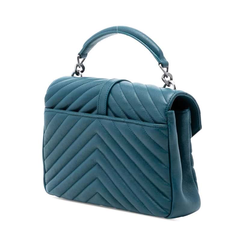Saint Laurent Medium Quilted Chevron Sheepskin College Satchel Blue Leather Very good condition - Back View