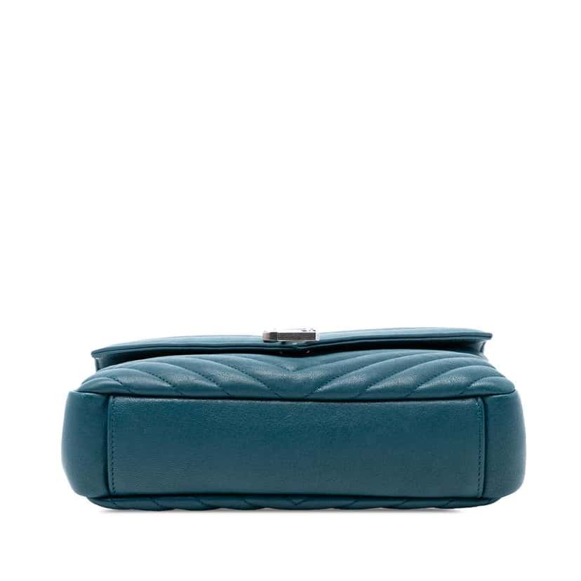 Saint Laurent Medium Quilted Chevron Sheepskin College Satchel Blue Leather Very good condition - Inside View