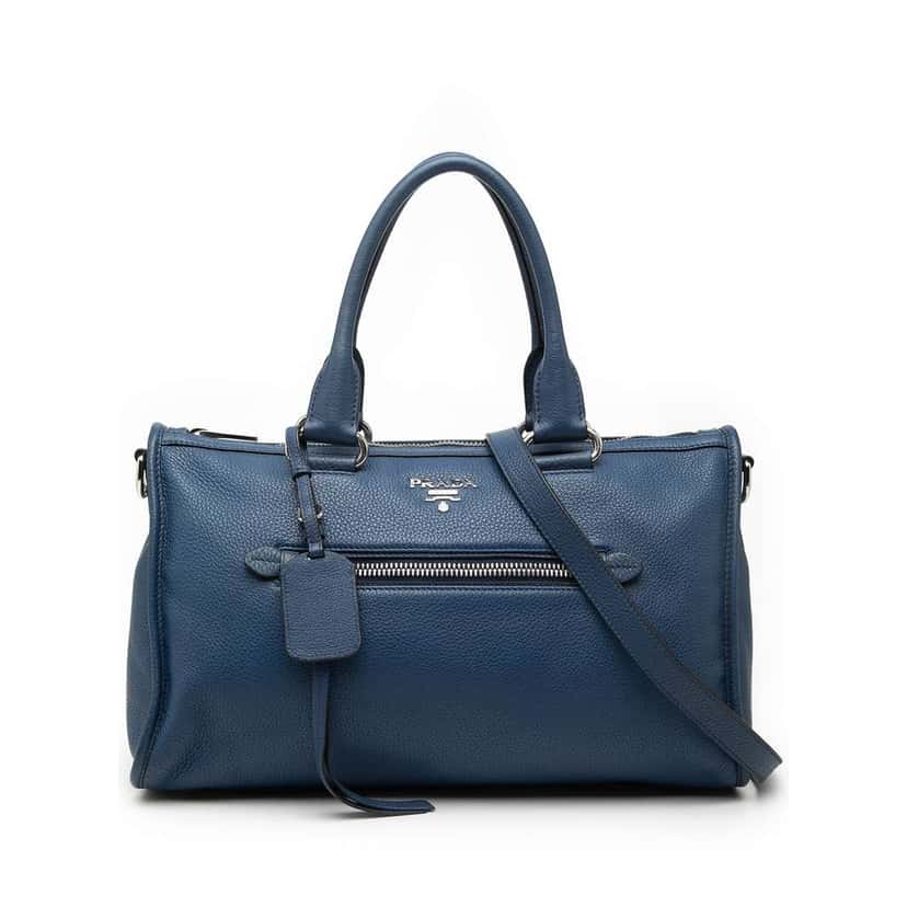 Prada Vitello Phenix Zip Top Satchel Blue Leather Very good condition - Front View