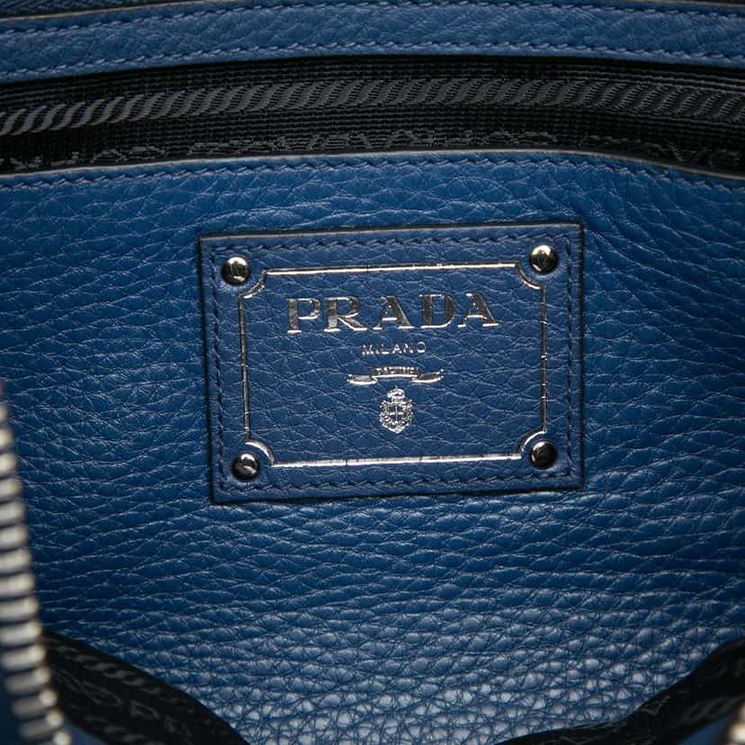 Prada Vitello Phenix Zip Top Satchel Blue Leather Very good condition - Box View