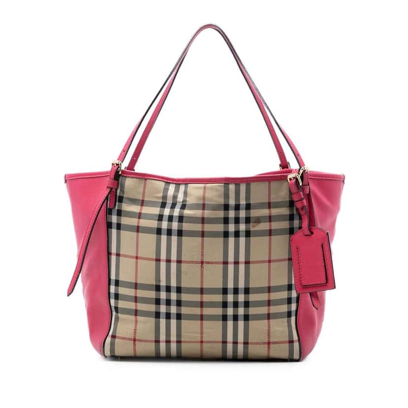 Burberry Small Haymarket Check Canvas and Leather Canterbury Tote Beige Canvas Very good condition - Front View