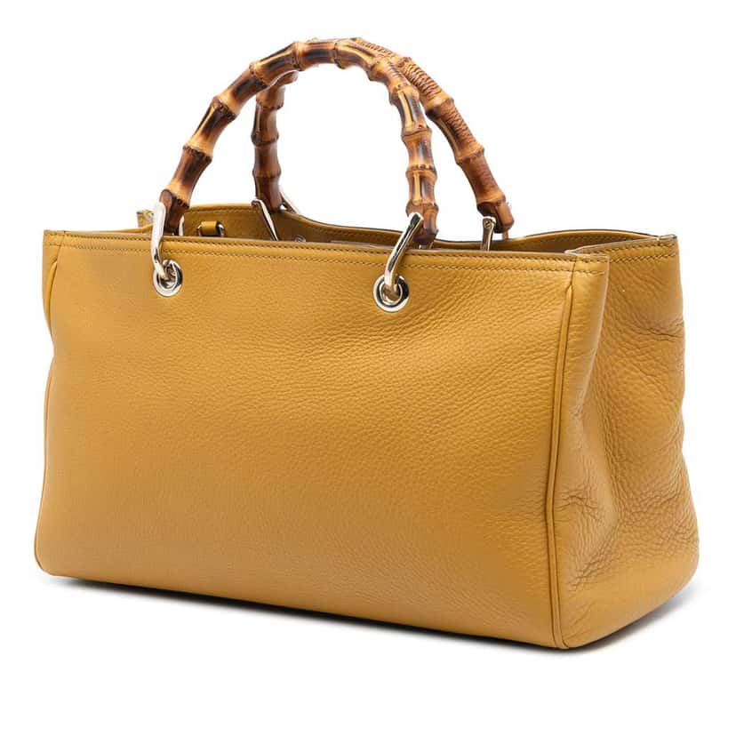 Gucci Medium Calfskin Bamboo Shopper Satchel Yellow Leather Very good condition - Back View
