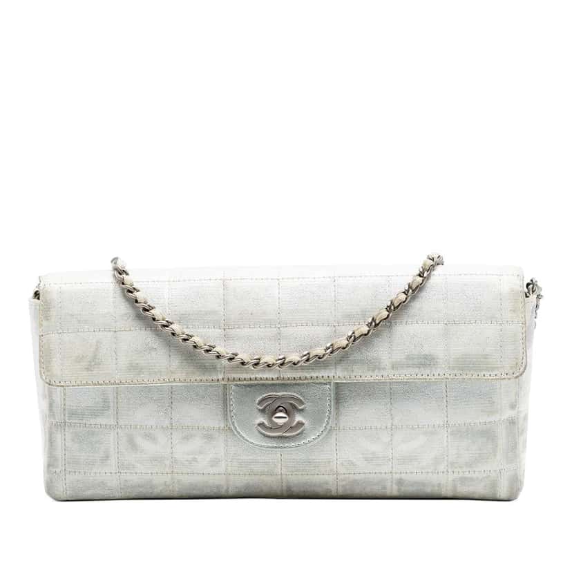Chanel New Travel Line Nylon East West Flap Silver Very good condition - Front View