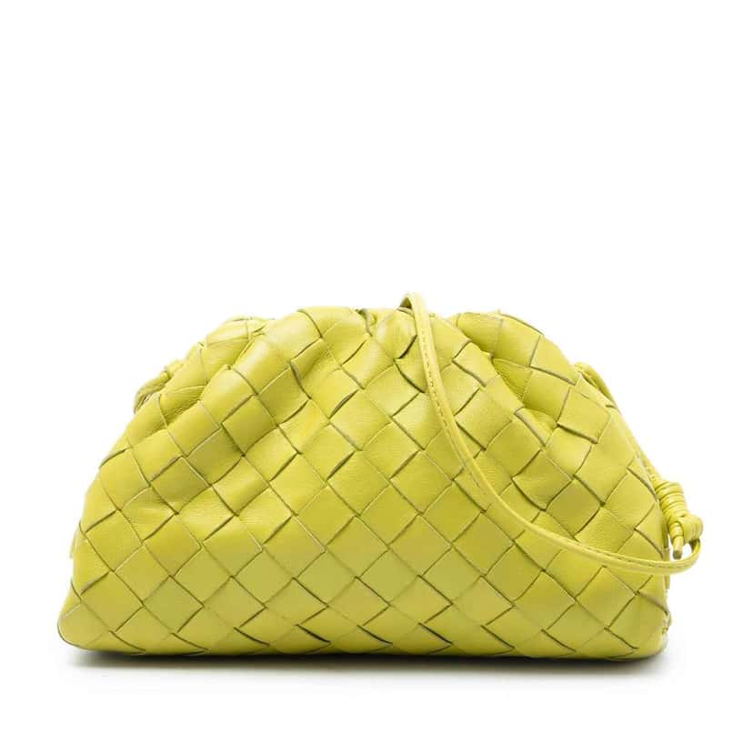 Bottega Veneta Nappa Intrecciato The Mini Pouch Crossbody Yellow Leather Very good condition - Front View