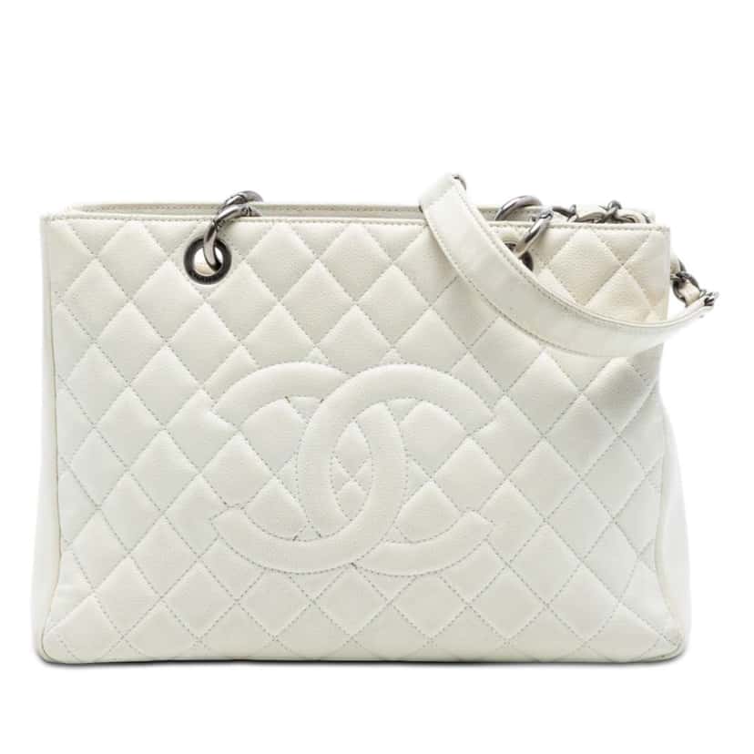 Chanel Caviar Grand Shopping Tote White Leather Very good condition - Front View