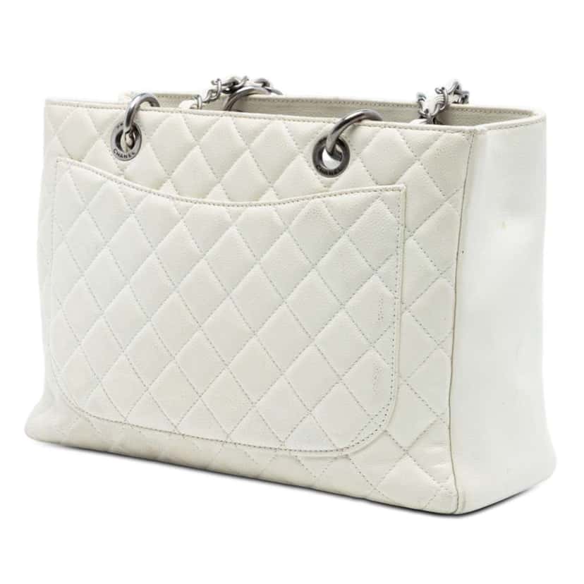 Chanel Caviar Grand Shopping Tote White Leather Very good condition - Back View